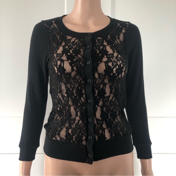 Poof Excellence Sweaters - Poof Excellence Black Lace 3/4 Sleeves Cardigan Small XS